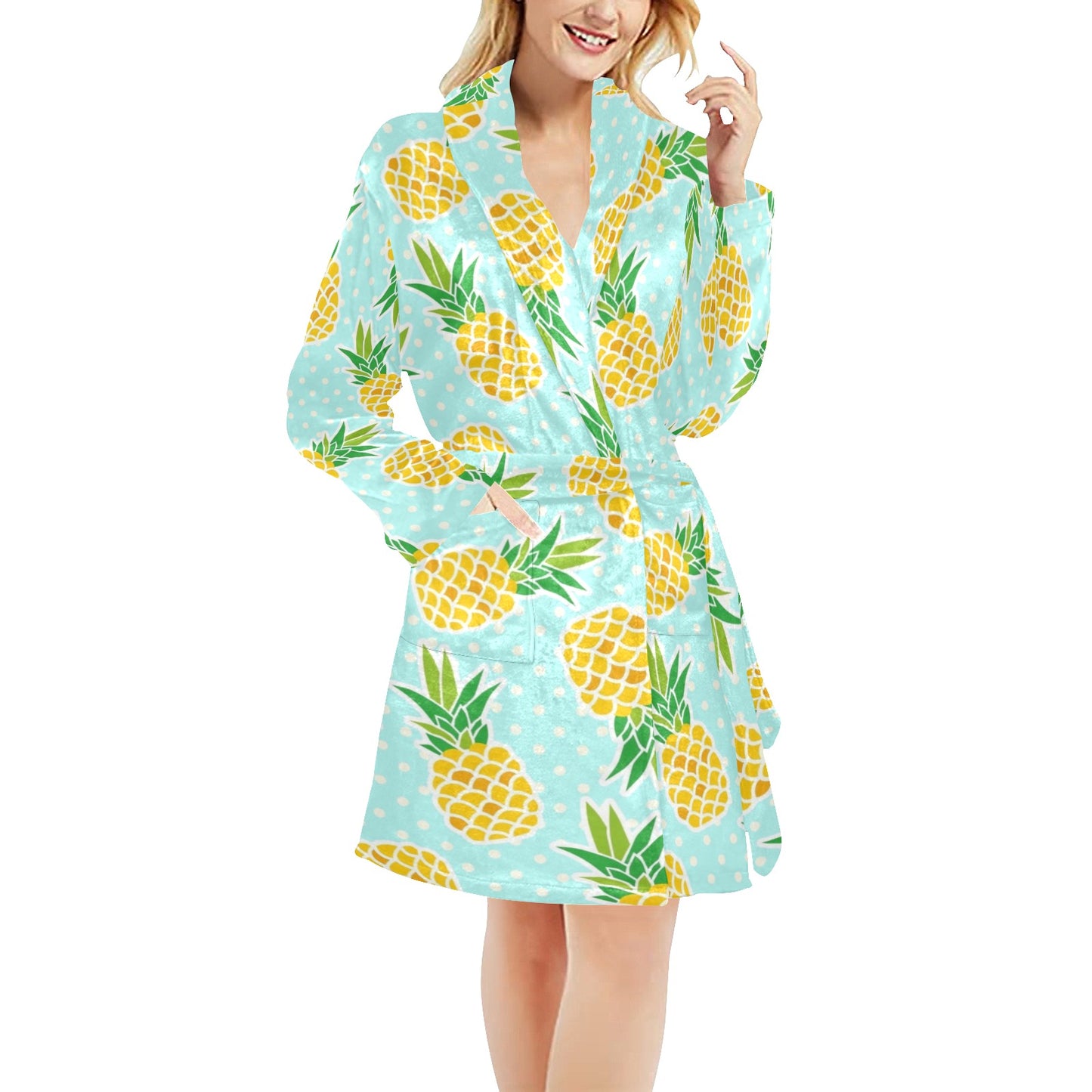 Pineapple Pattern Print Design PP01 Women's Fleece Robe