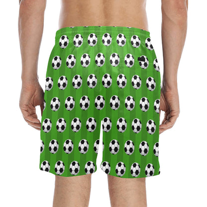 Soccer Ball Green Backgrpund Print Men's Swim Trunks Beach Shorts