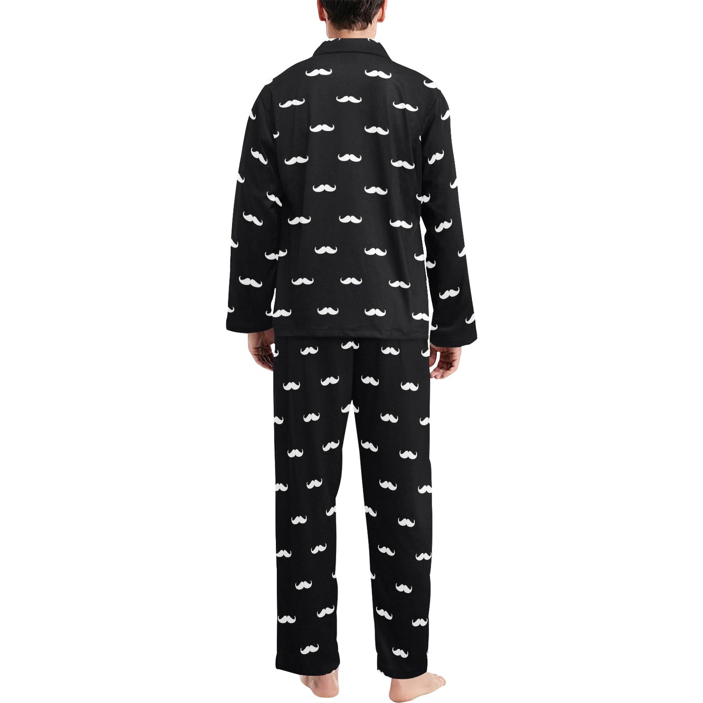 Mustache Pattern Print Design A04 Men's Long Pajama Set