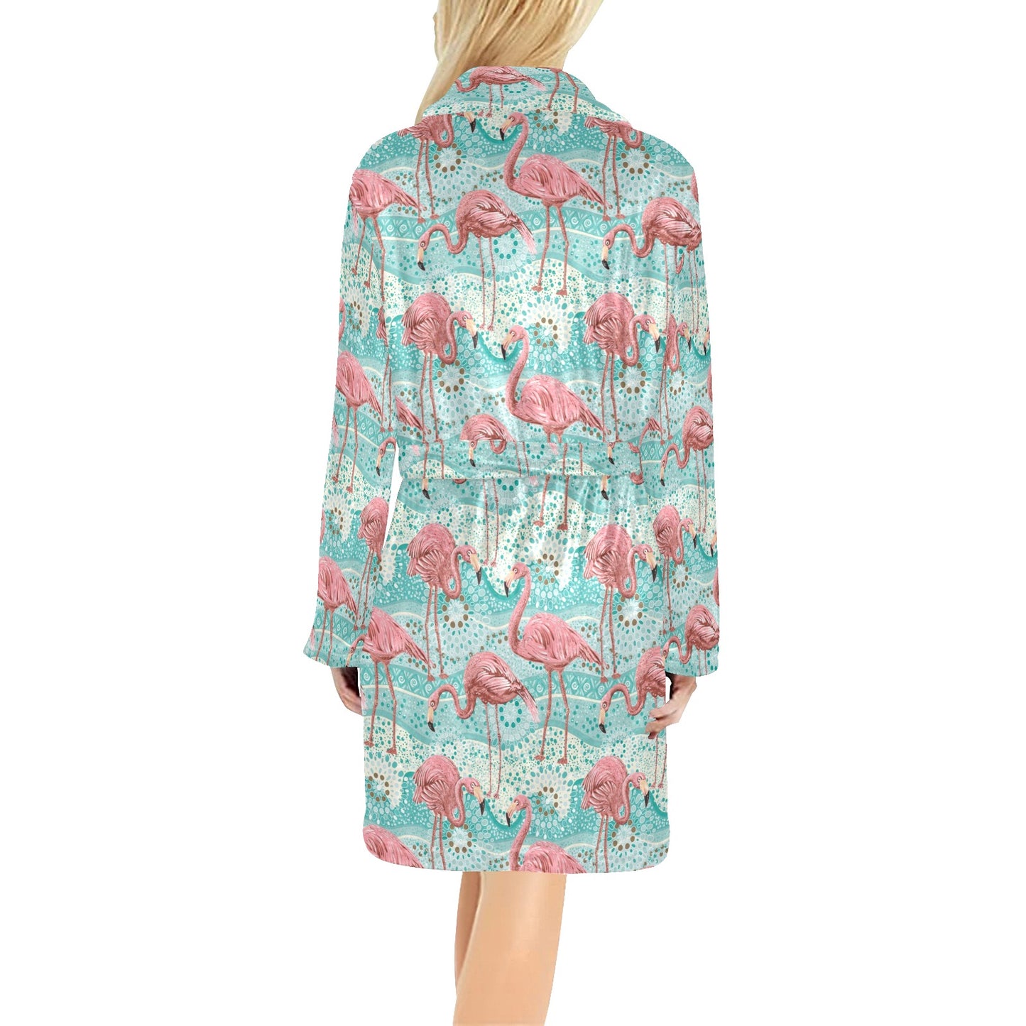 Flamingo Background Themed Print Women's Fleece Robe