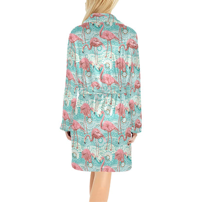 Flamingo Background Themed Print Women's Fleece Robe