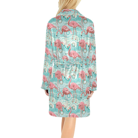 Flamingo Background Themed Print Women's Fleece Robe