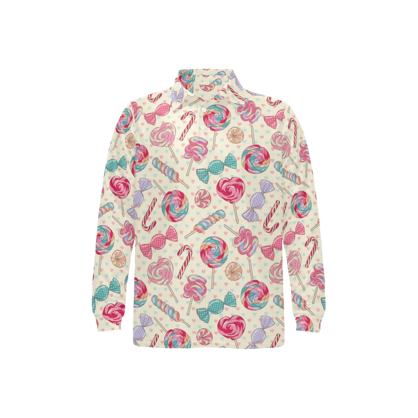 Candy Pattern Print Design CA04 Long Sleeve Polo Shirt For Men's