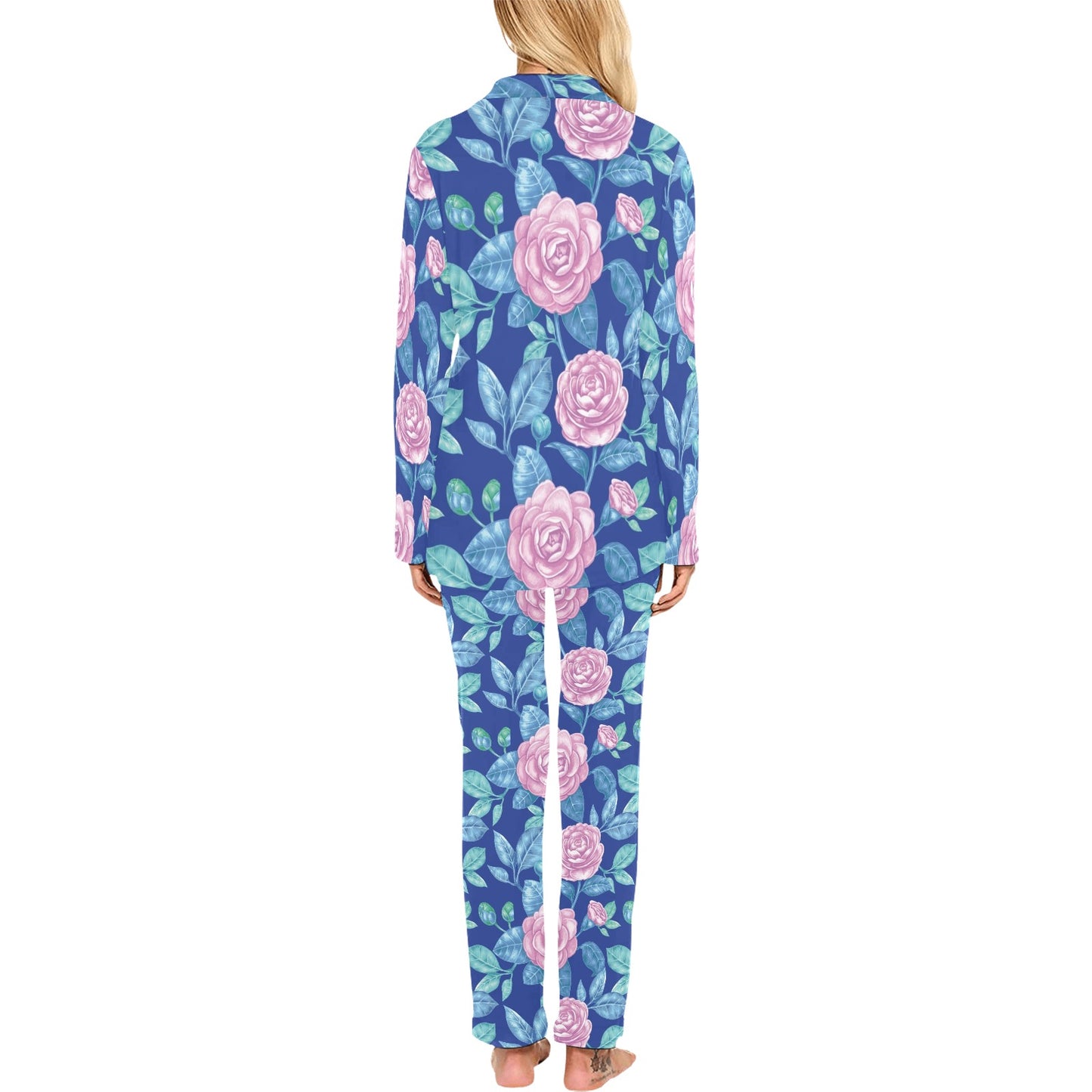Camellia Pattern Print Design CM05 Women's Long Pajama Set