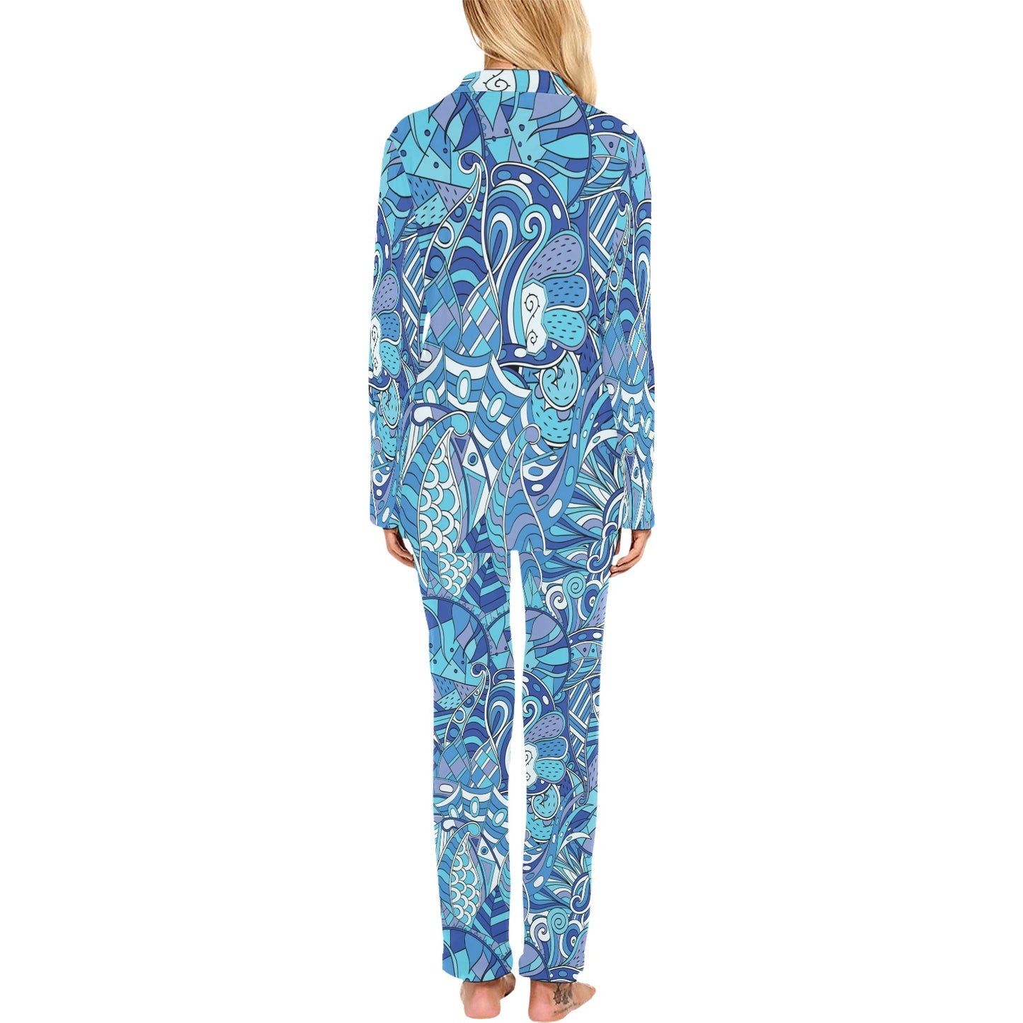 Funky Retro Pattern Print Design A02 Women's Long Pajama Set