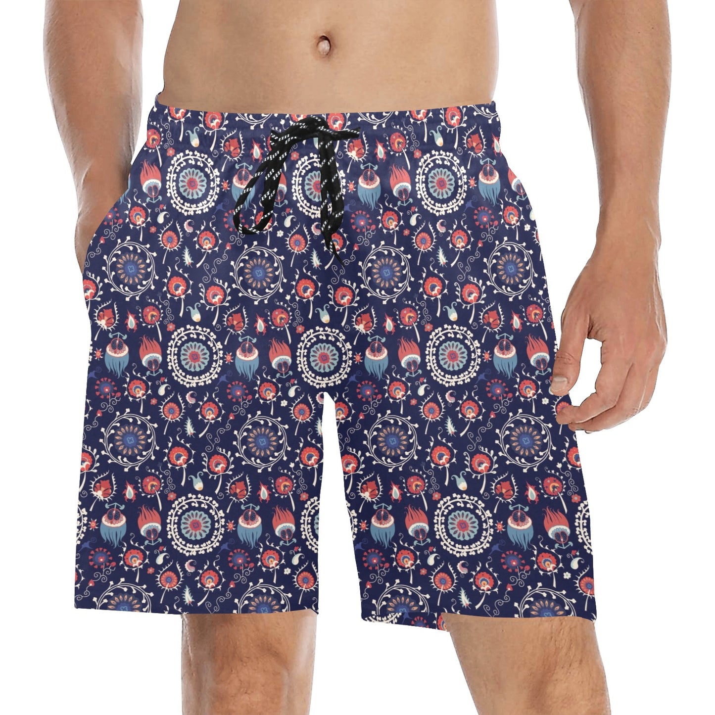 Suzani Print Design LKS305 Men's Swim Trunks Beach Shorts