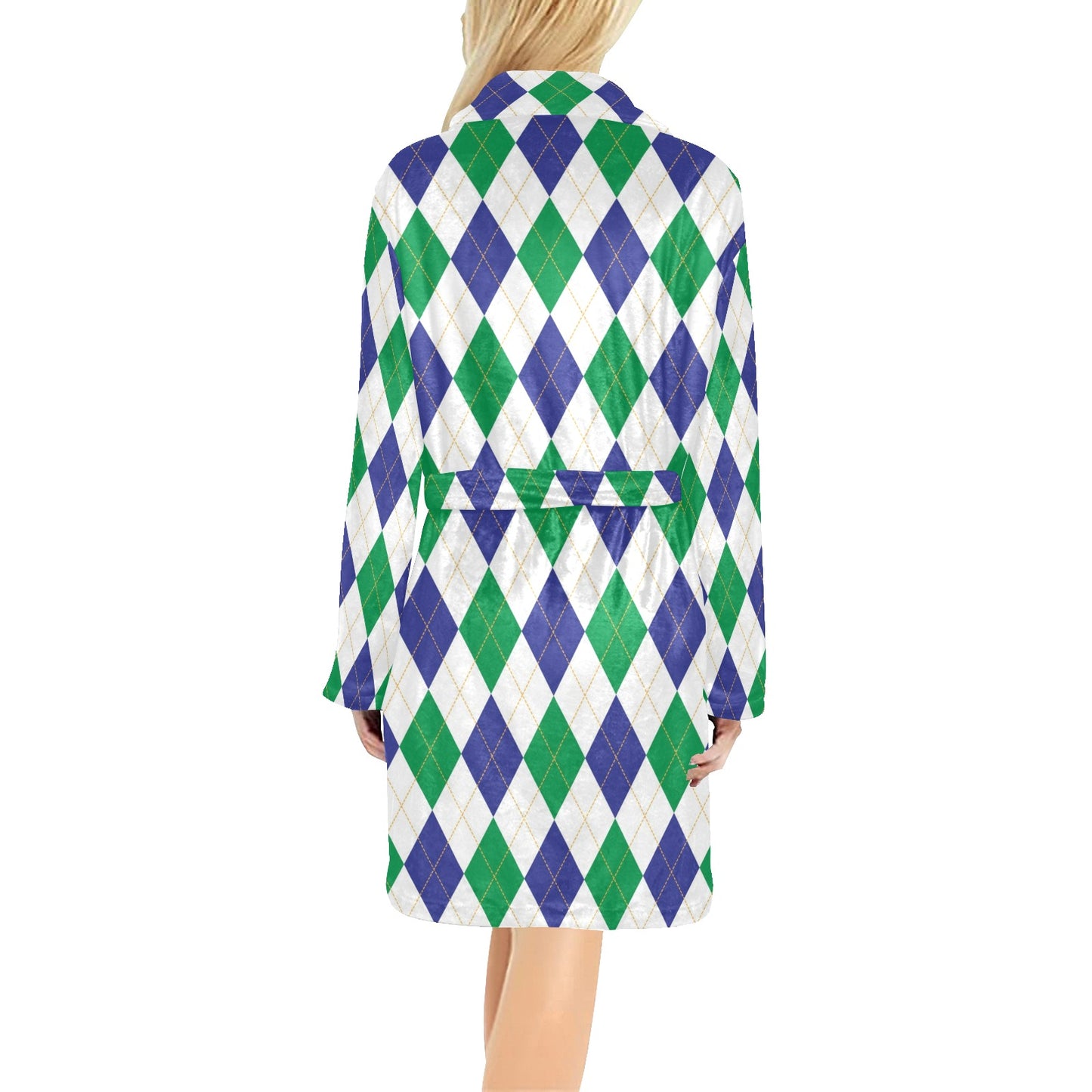 Argyle Green Blue Pattern Print Design 03 Women's Fleece Robe