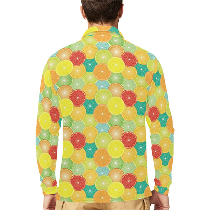 Citrus Pattern Print Design 01 Long Sleeve Polo Shirt For Men's