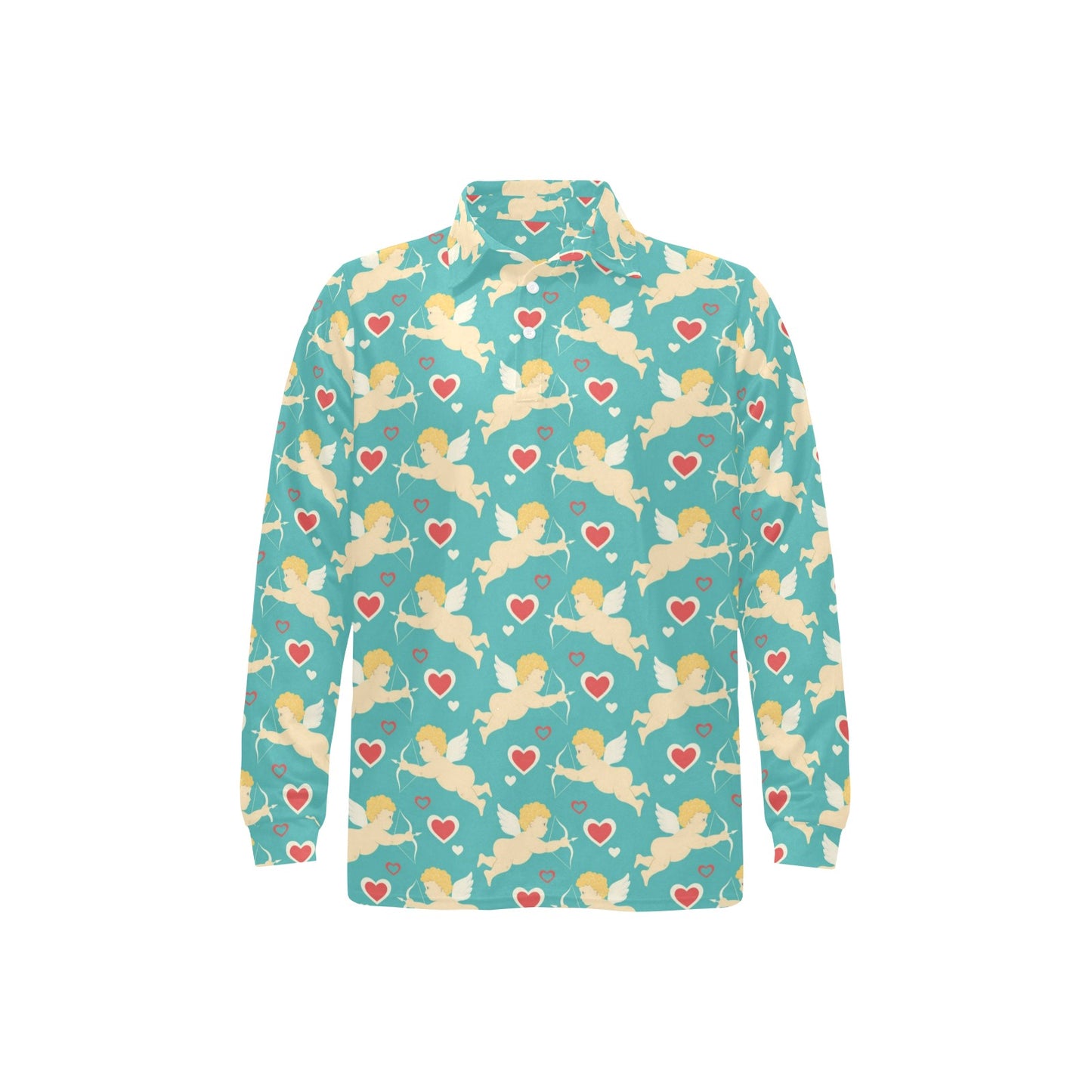 Cupid Pattern Print Design 01 Long Sleeve Polo Shirt For Men's