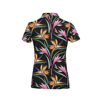 Tropical Flower Pattern Print Design TF017 Women's Polo Shirt