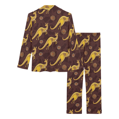 Kangaroos Aboriginal Pattern Print Design 08 Women's Long Pajama Set