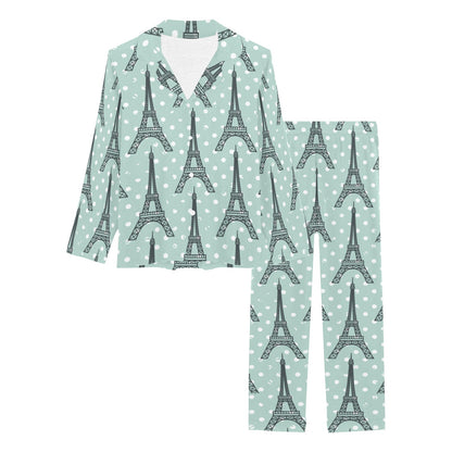 Eiffel Tower Polka Dot Print Women's Long Pajama Set