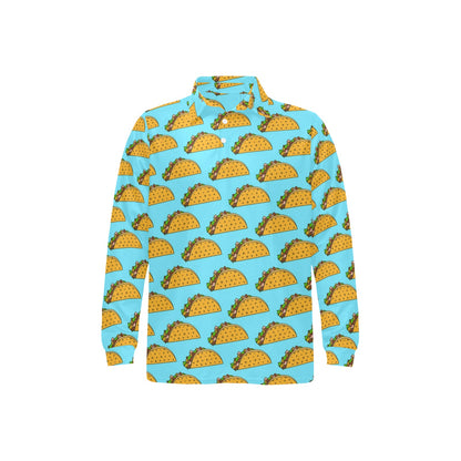 Taco Pattern Print Design TC03 Long Sleeve Polo Shirt For Men's