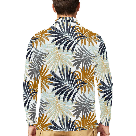 Colorful Tropical Palm Leaves Long Sleeve Polo Shirt For Men's