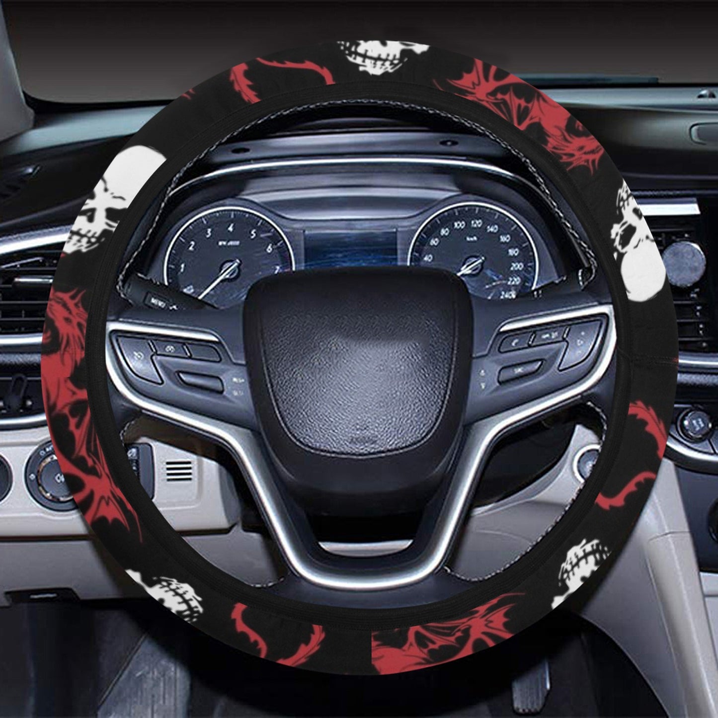 Skull With Red Dragon Print Design LKS304 Steering Wheel Cover with Elastic Edge