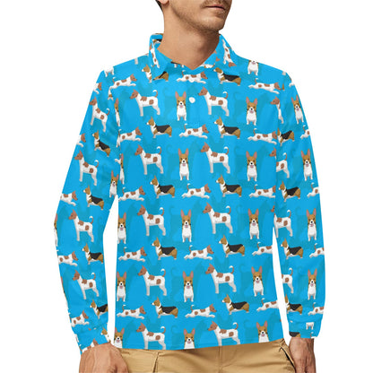 Cardigan Welsh Corgis Pattern Print Design 01 Long Sleeve Polo Shirt For Men's