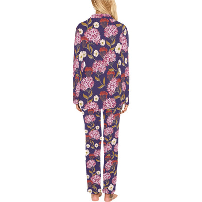 Hydrangea Pattern Print Design HD010 Women's Long Pajama Set