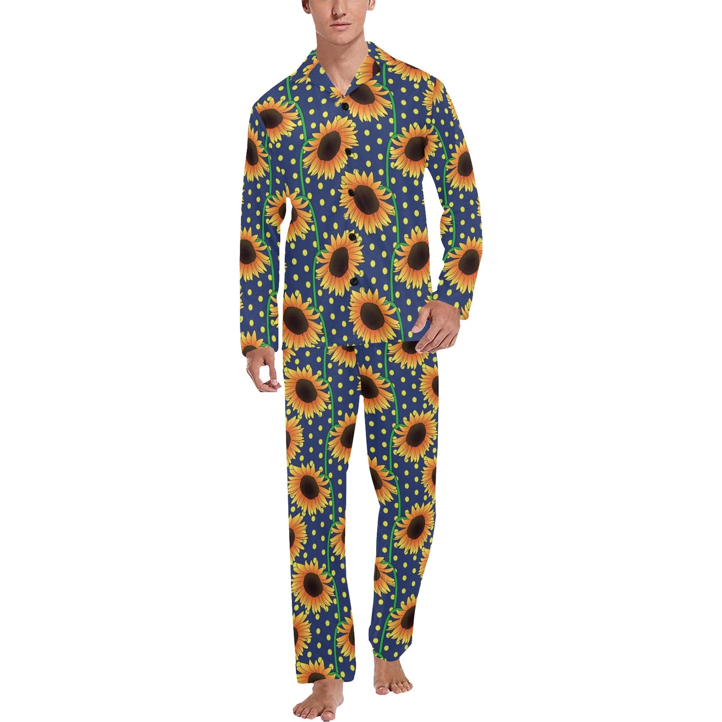 Sunflower Pattern Print Design SF03 Men's Long Pajama Set
