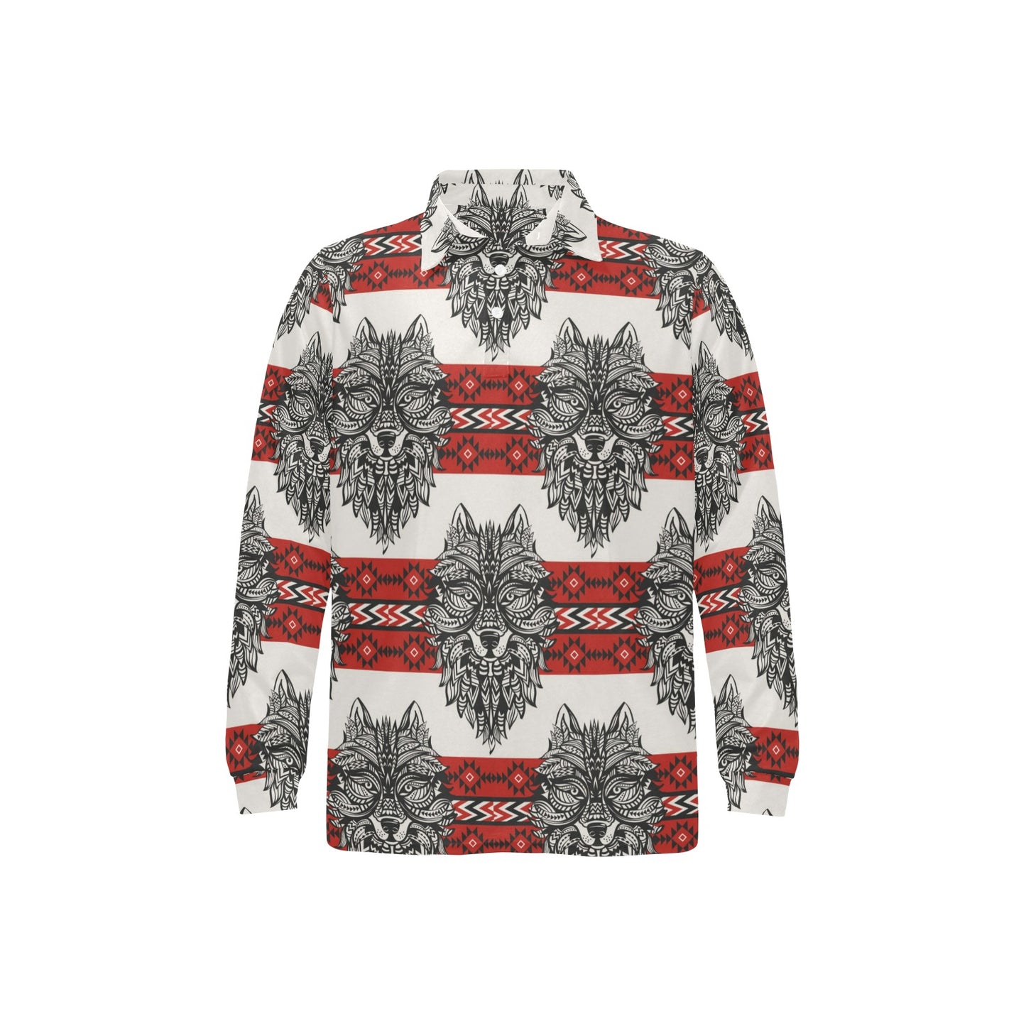 Native Indian Wolf Long Sleeve Polo Shirt For Men's
