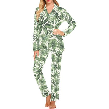 Palm Leaves Pattern Print Design PL014 Women's Long Pajama Set