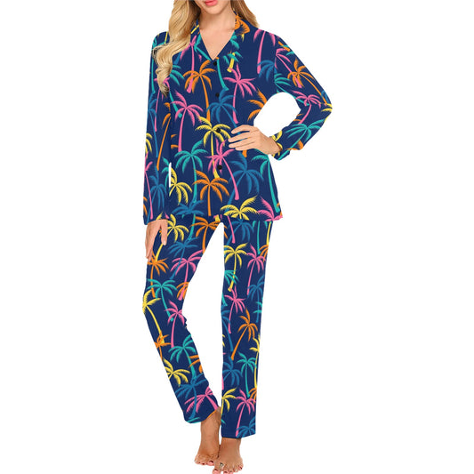 Palm Tree Pattern Print Design PT013 Women's Long Pajama Set
