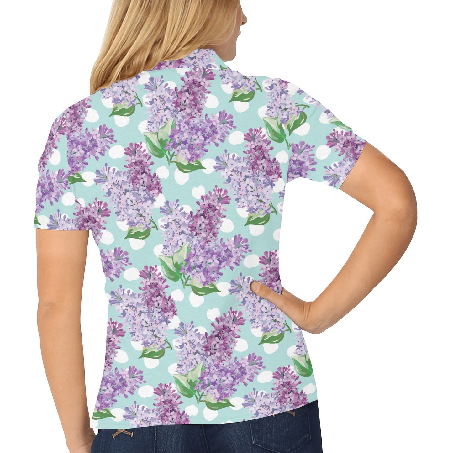 Lilac Pattern Print Design 02 Women's Polo Shirt