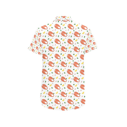 Salmon Steak Print Design LKS303 Men Short Sleeve Button Up Shirt