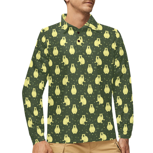 Capybara Pattern Print Design 03 Long Sleeve Polo Shirt For Men's