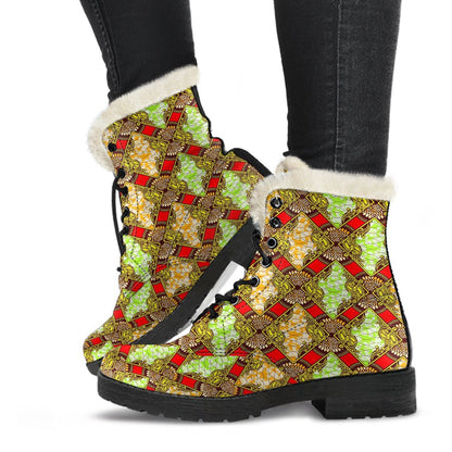 African Classic Print Pattern Faux Fur Leather Boots-JTAMIGO.COM