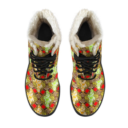 African Classic Print Pattern Faux Fur Leather Boots-JTAMIGO.COM