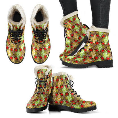 African Classic Print Pattern Faux Fur Leather Boots-JTAMIGO.COM