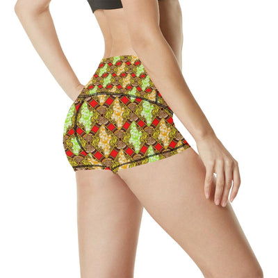 African Classic Print Pattern High Waisted Spandex Shorts-JTAMIGO.COM