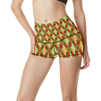 African Classic Print Pattern High Waisted Spandex Shorts-JTAMIGO.COM