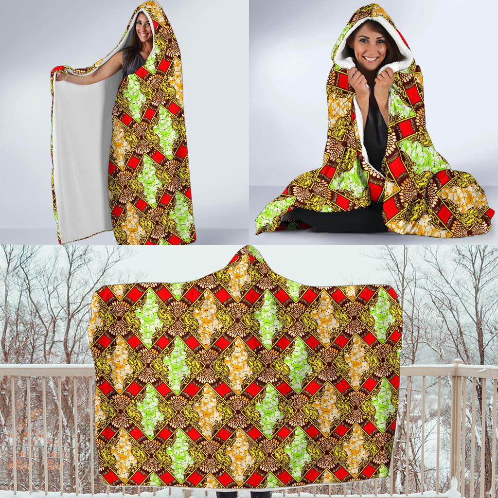 African Classic Print Pattern Hooded Blanket-JTAMIGO.COM