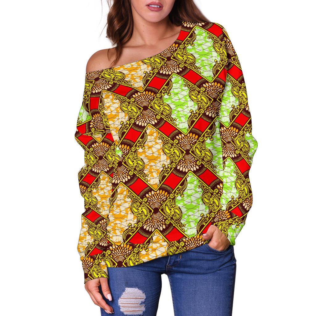 African Classic Print Pattern Off Shoulder Sweatshirt