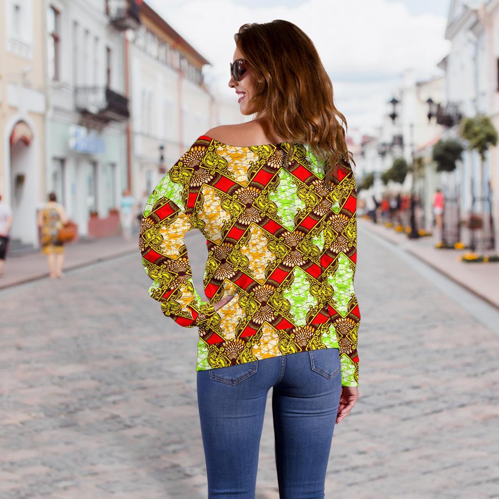 African Classic Print Pattern Off Shoulder Sweatshirt