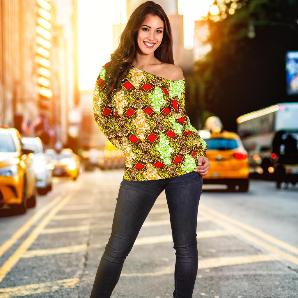 African Classic Print Pattern Off Shoulder Sweatshirt