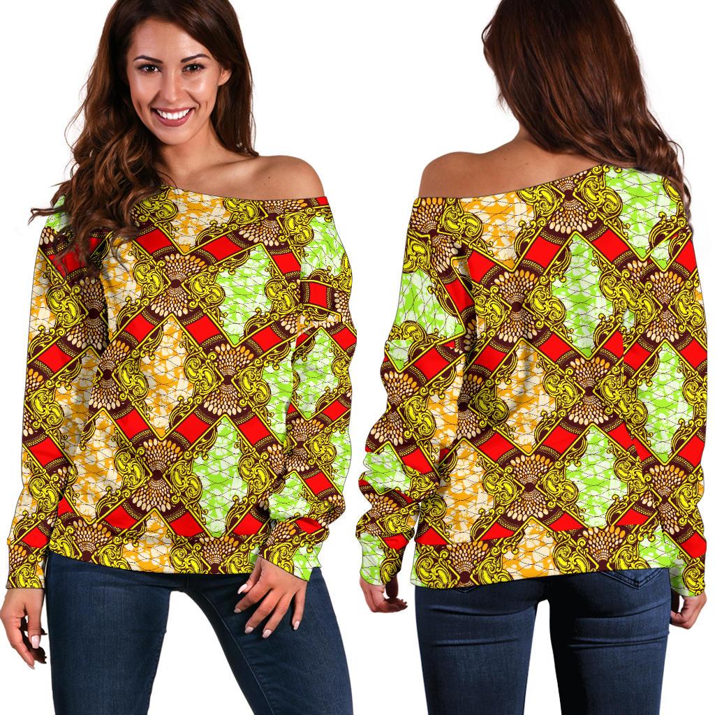 African Classic Print Pattern Off Shoulder Sweatshirt