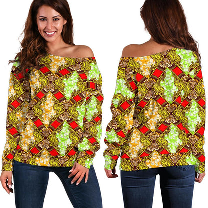 African Classic Print Pattern Off Shoulder Sweatshirt