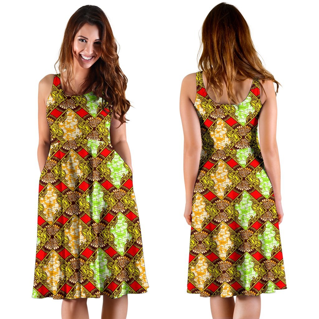 African Classic Print Pattern Sleeveless Dress