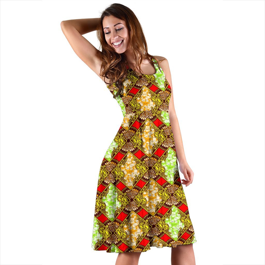 African Classic Print Pattern Sleeveless Dress