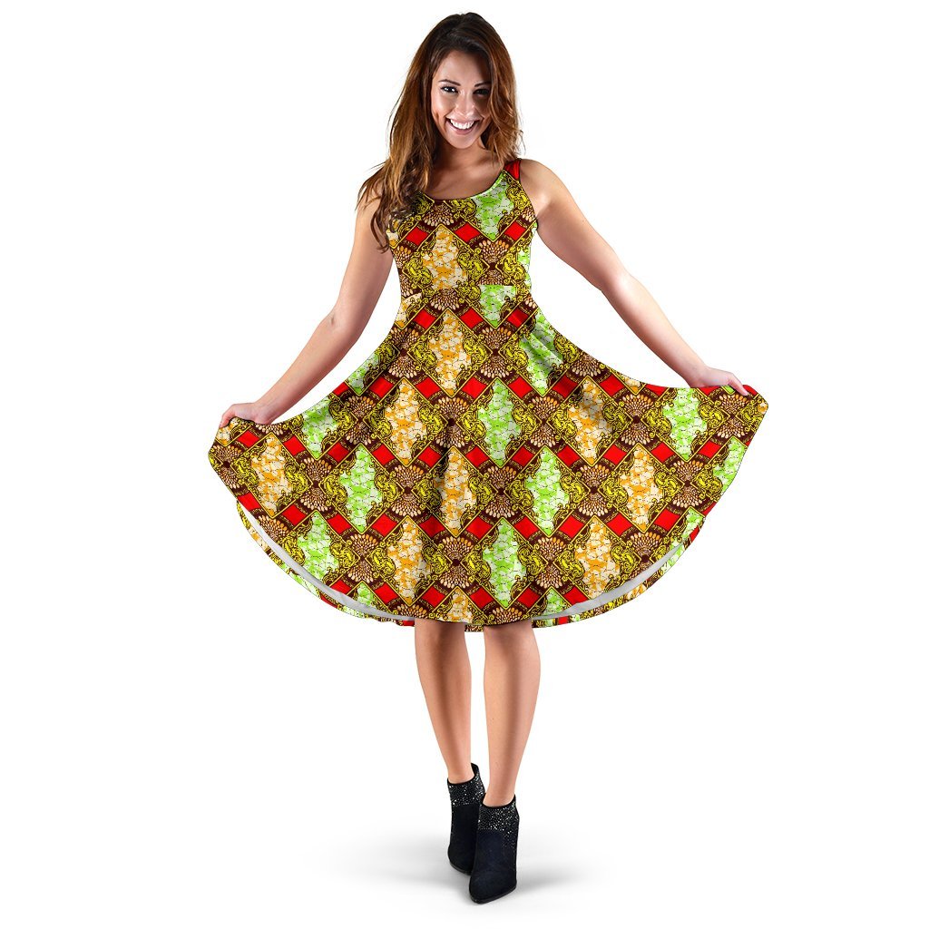 African Classic Print Pattern Sleeveless Dress