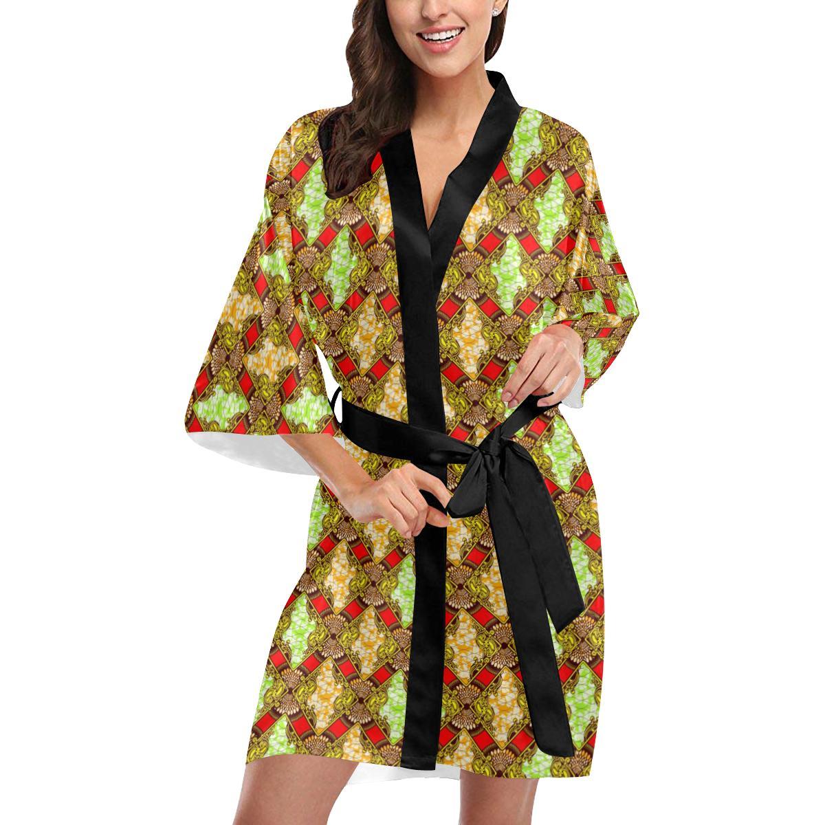 African Classic Print Pattern Women Short Kimono Robe