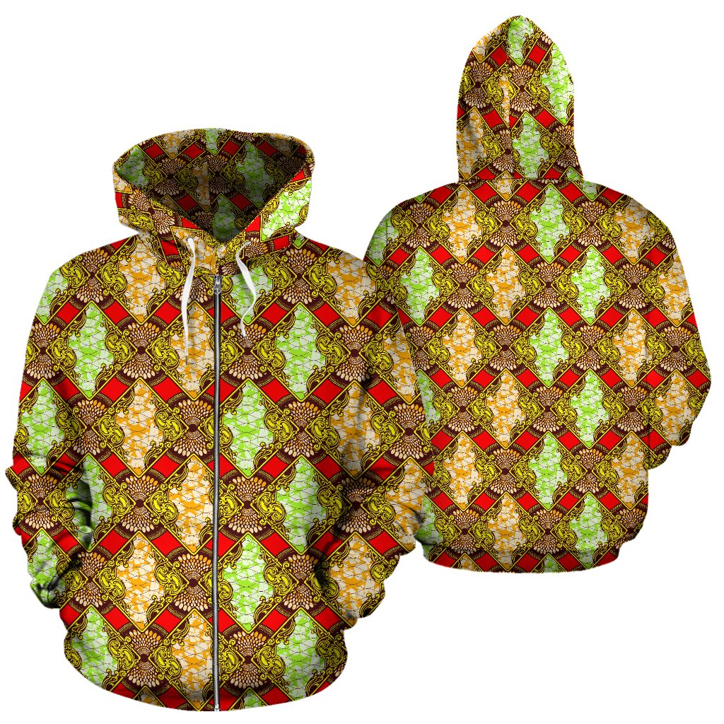 African Classic Print Pattern Zip Up Hoodie