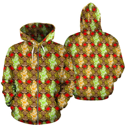 African Classic Print Pattern Zip Up Hoodie