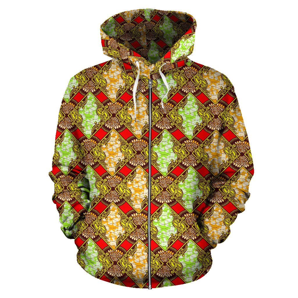 African Classic Print Pattern Zip Up Hoodie