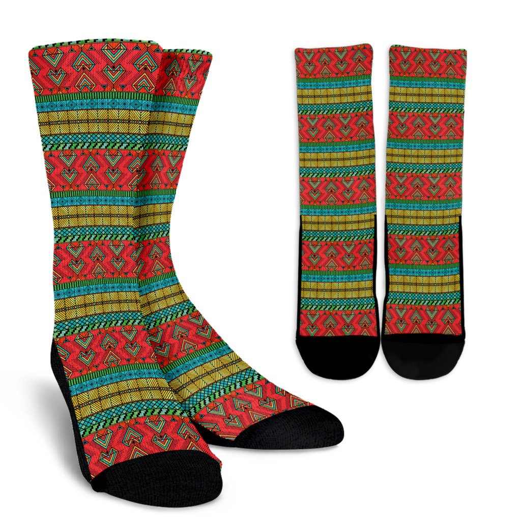 African Colorful Zigzag Print Pattern Crew Socks