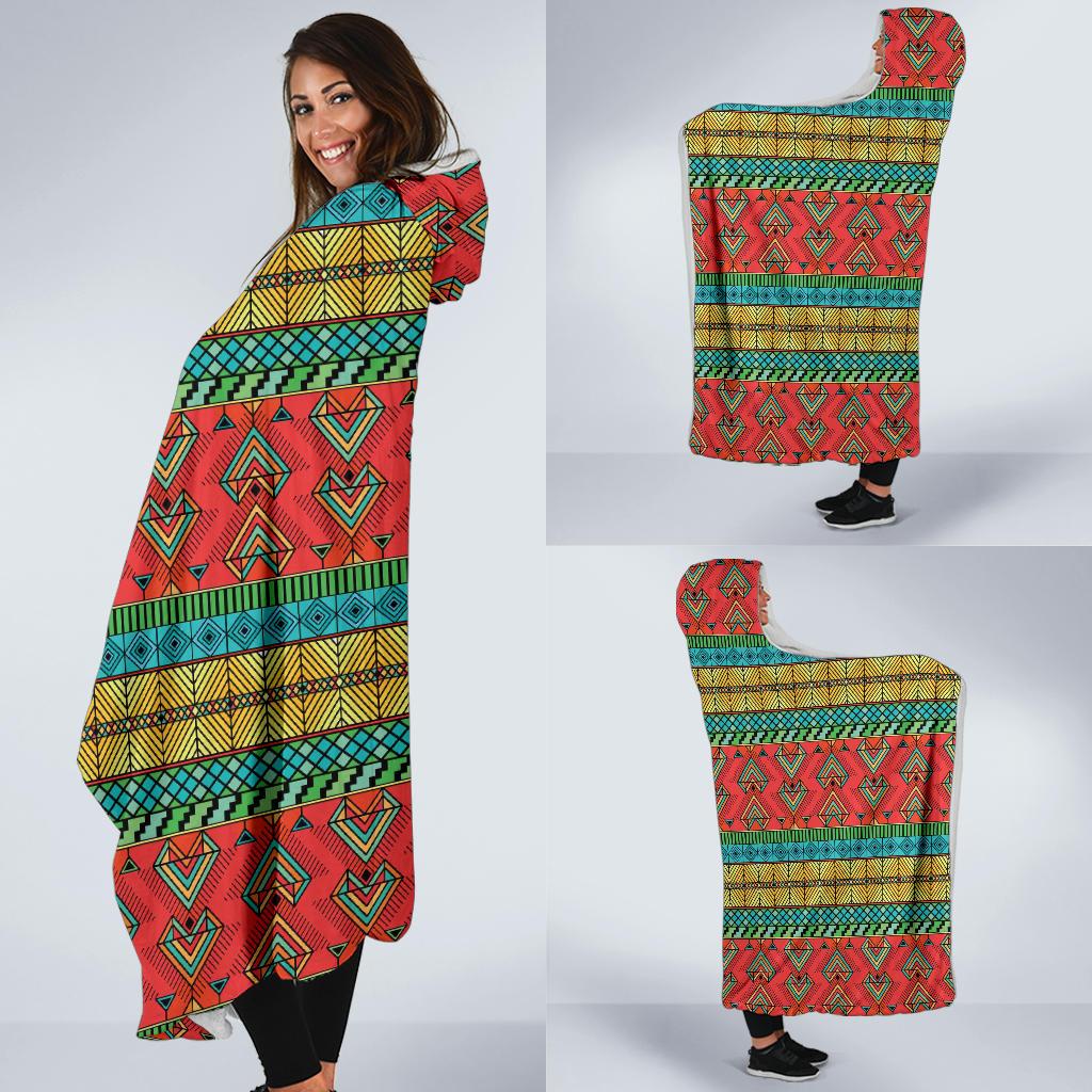 African Colorful Zigzag Print Pattern Hooded Blanket-JTAMIGO.COM