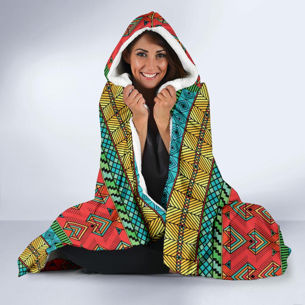 African Colorful Zigzag Print Pattern Hooded Blanket-JTAMIGO.COM