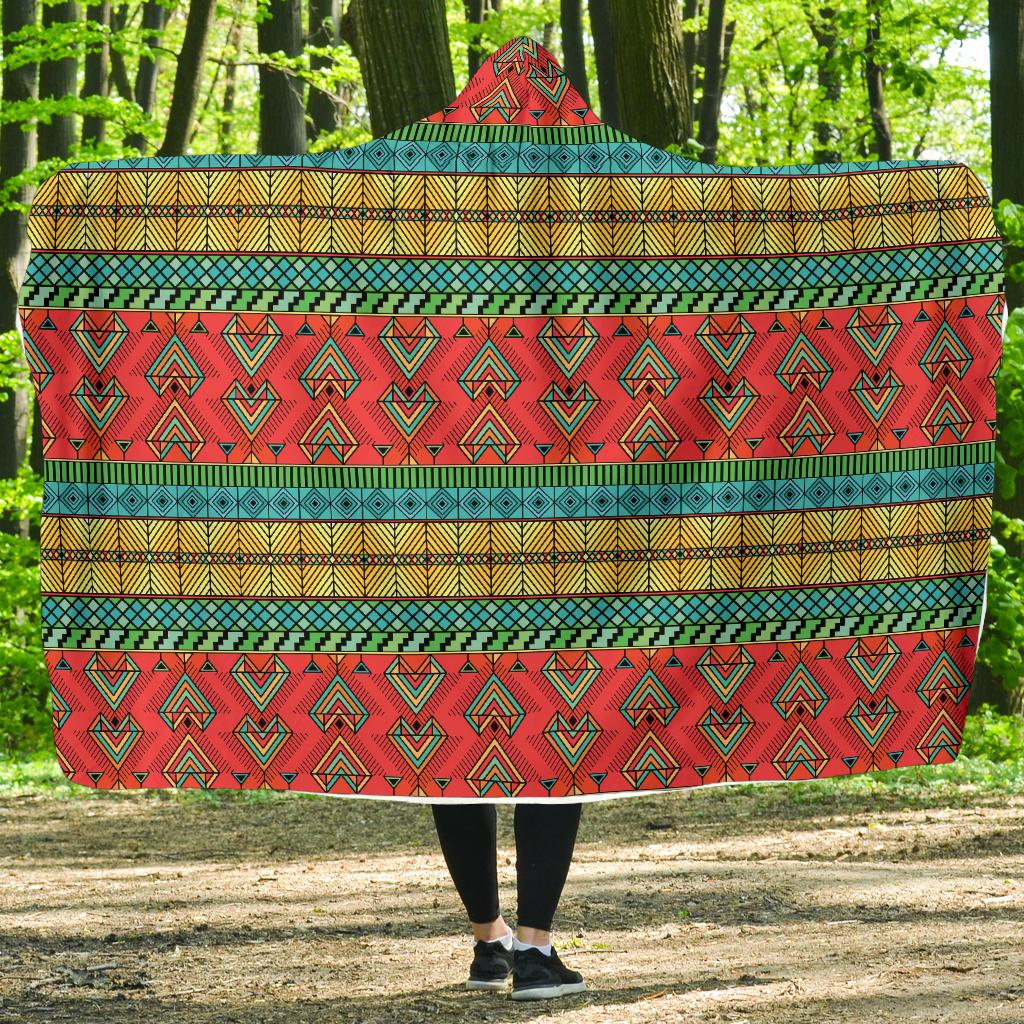 African Colorful Zigzag Print Pattern Hooded Blanket-JTAMIGO.COM
